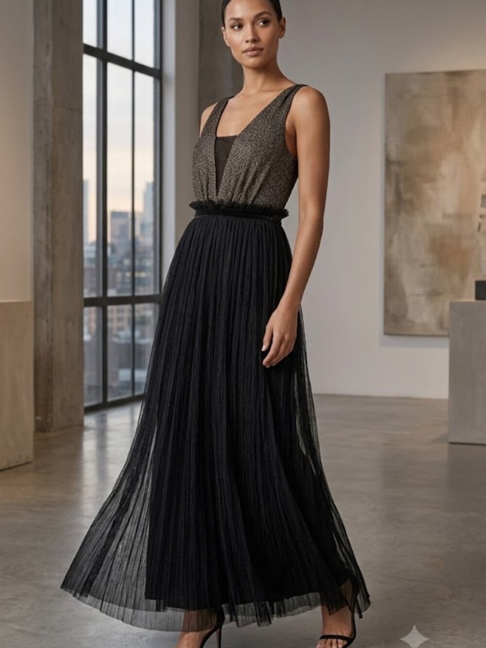 Free People Sequin Beaded Embellished Maxi Gown Dress Wedding Black S New